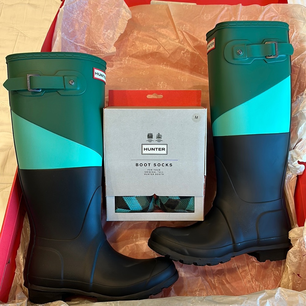 Hunter Color Block Boots/Matching Sock Liner Set